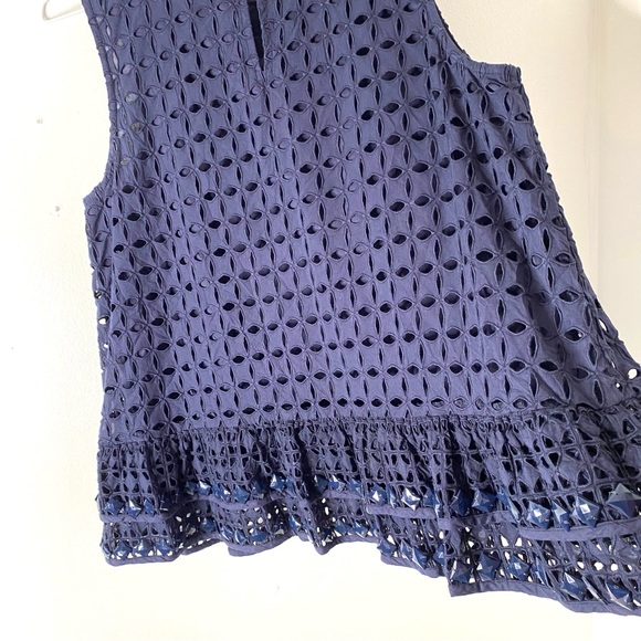 🧚‍♀️ Anthropologie Maeve Beaded Navy Cut Out Sleeveless Blouse - Picture 4 of 9